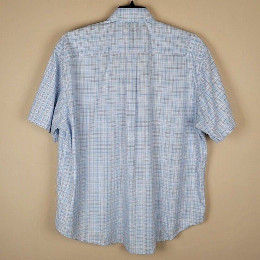 Peter Millar Size XXL Plaid Short Sleeve Button Up Shirt Baby Blue - Picture 3 of 12